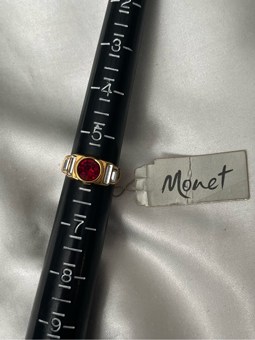 NWT Vintage Monet Gold Tone Red Gemstone Ring